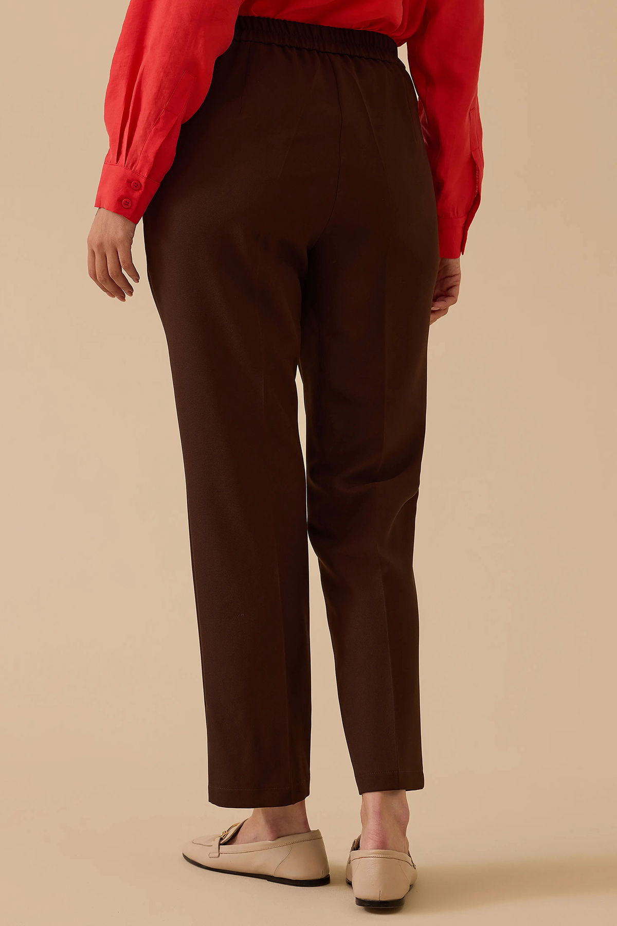 Seçil Kadın Beli Lastikli Bilek Boy Pantolon 0015 Kahverengi - 3