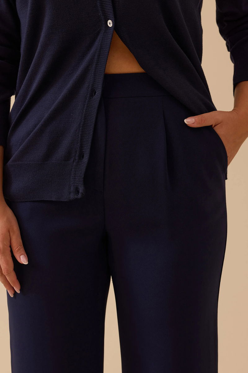 Seçil Kadın Beli Lastikli Tek Pile Geniş Paça Pantolon 0014 Lacivert - 2