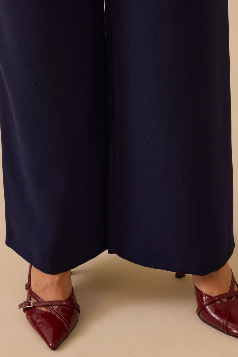 Seçil Kadın Beli Lastikli Tek Pile Geniş Paça Pantolon 0014 Lacivert - 3