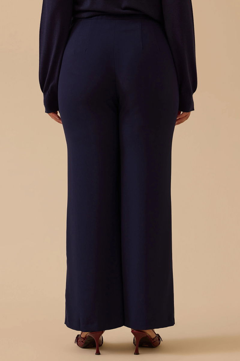 Seçil Kadın Beli Lastikli Tek Pile Geniş Paça Pantolon 0014 Lacivert - 4