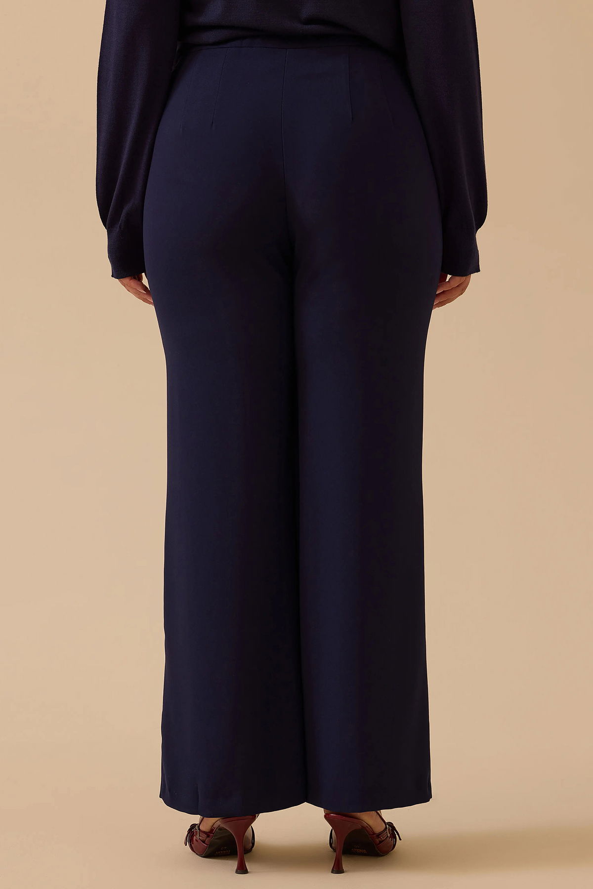 Seçil Kadın Beli Lastikli Tek Pile Geniş Paça Pantolon 0014 Lacivert - 4