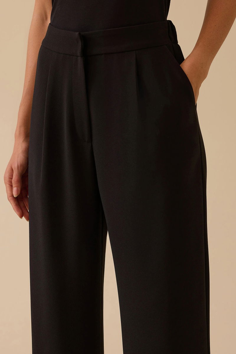 Seçil Kadın Beli Lastikli Tek Pile Geniş Paça Pantolon 0014 Siyah - 2
