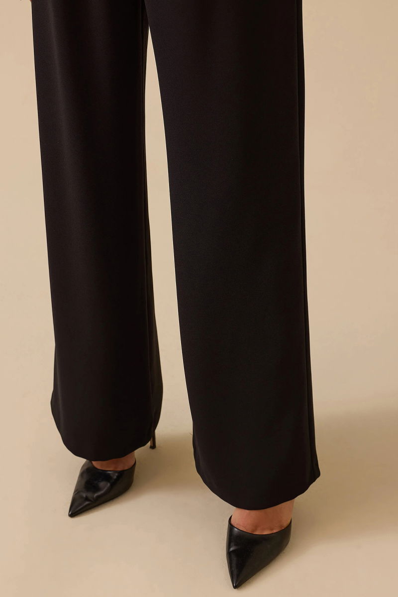 Seçil Kadın Beli Lastikli Tek Pile Geniş Paça Pantolon 0014 Siyah - 3