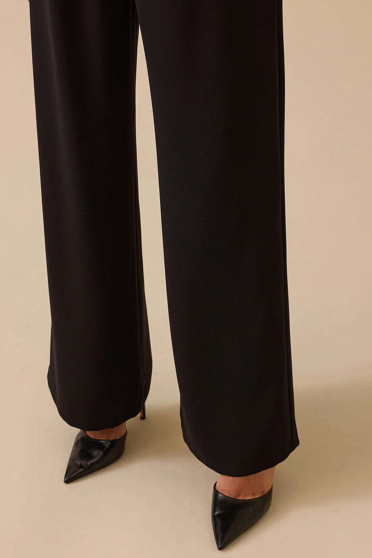 Seçil Kadın Beli Lastikli Tek Pile Geniş Paça Pantolon 0014 Siyah - 3
