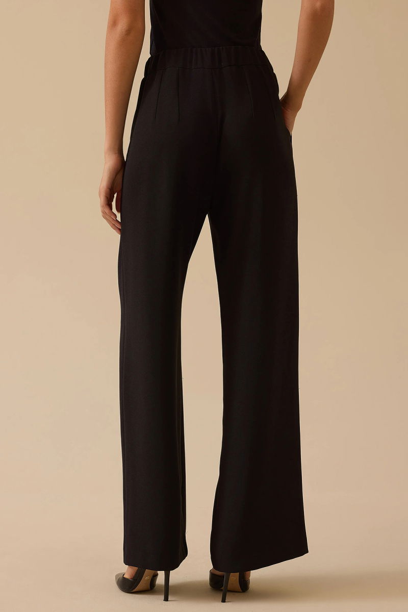 Seçil Kadın Beli Lastikli Tek Pile Geniş Paça Pantolon 0014 Siyah - 4