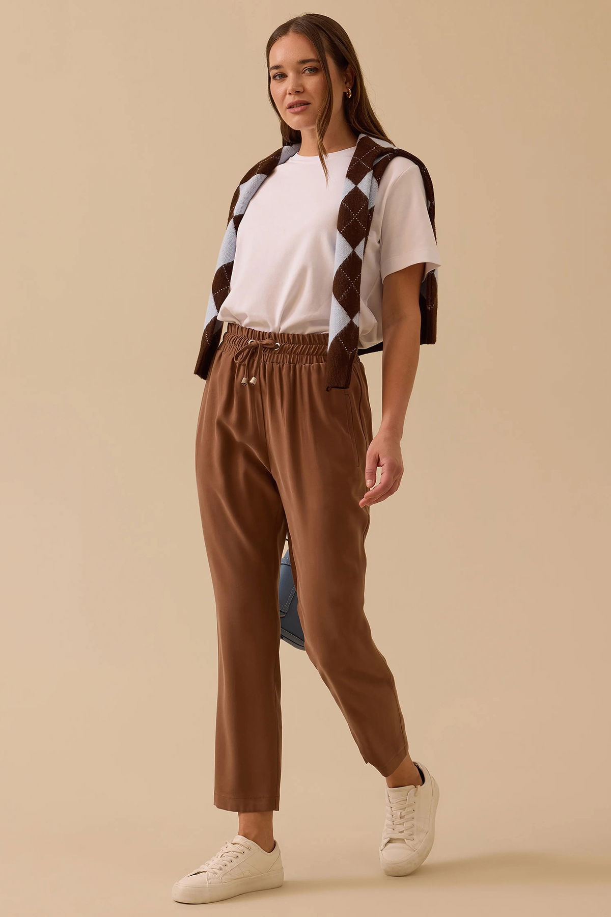 Seçil Kadın Bilek Boy Bağcıklı Pantolon 1023 Kahverengi - 1