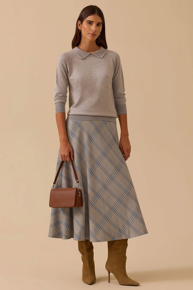 Seçil Kadın Boncuk Detaylı Bel Boy Triko Bluz 0008 Gri - 2