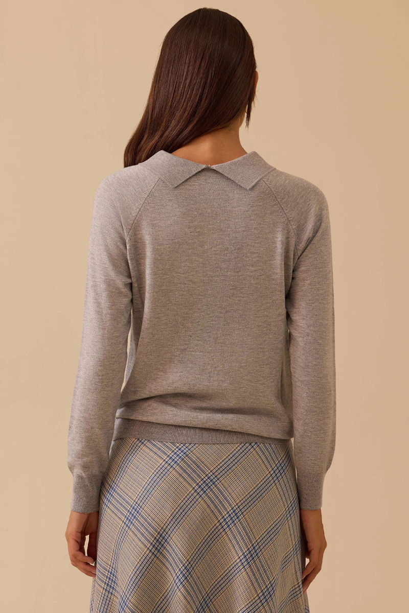 Seçil Kadın Boncuk Detaylı Bel Boy Triko Bluz 0008 Gri - 4