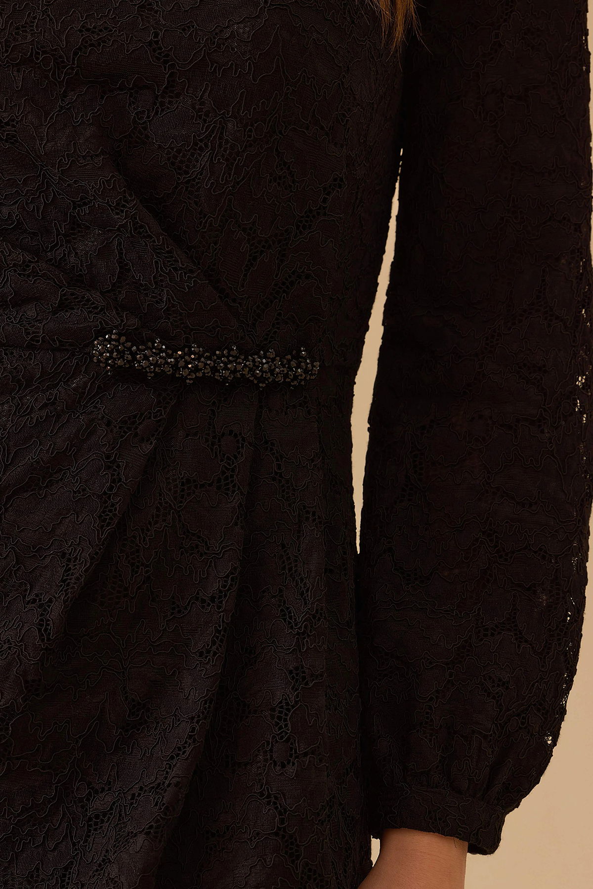 Seçil Kadın Boncuk Detaylı Dantel Elbise 1025 Siyah - 3