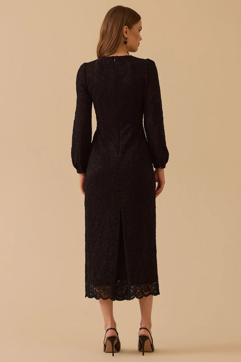 Seçil Kadın Boncuk Detaylı Dantel Elbise 1025 Siyah - 4
