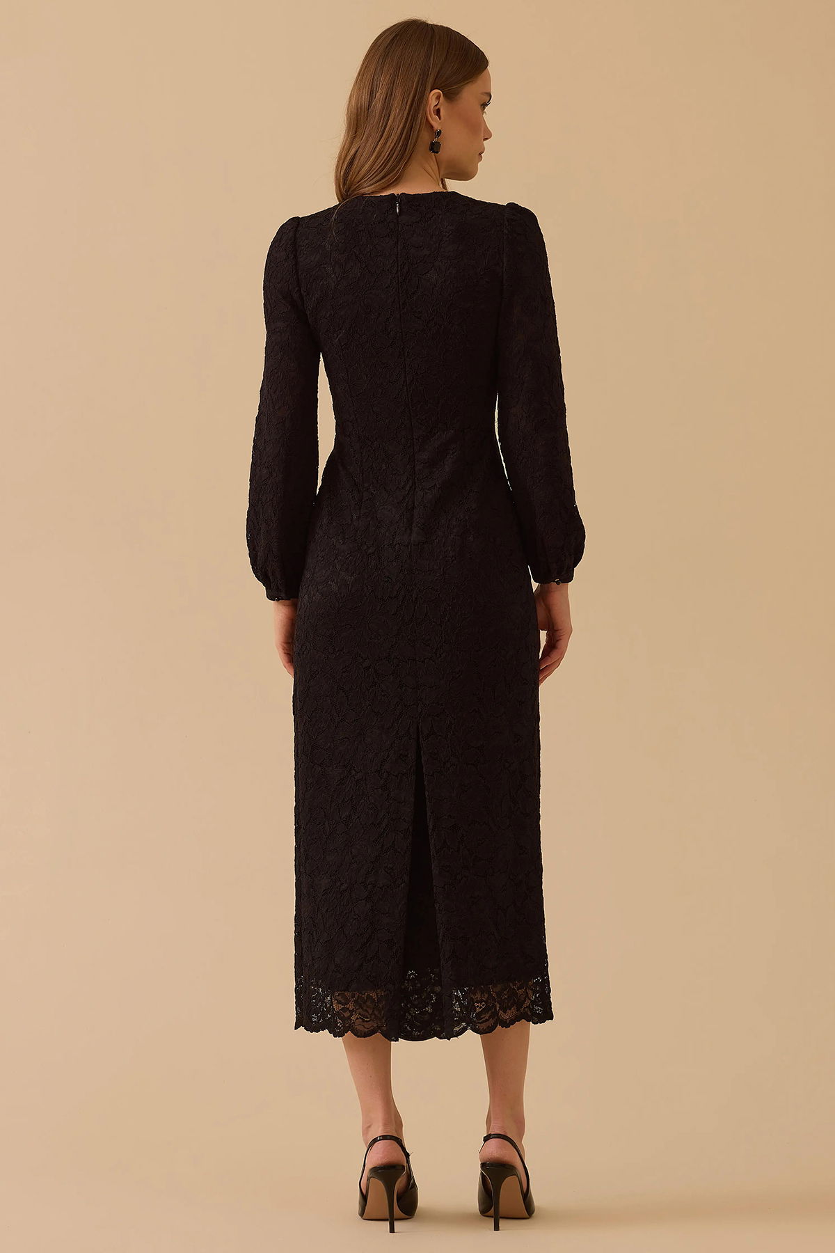 Seçil Kadın Boncuk Detaylı Dantel Elbise 1025 Siyah - 4