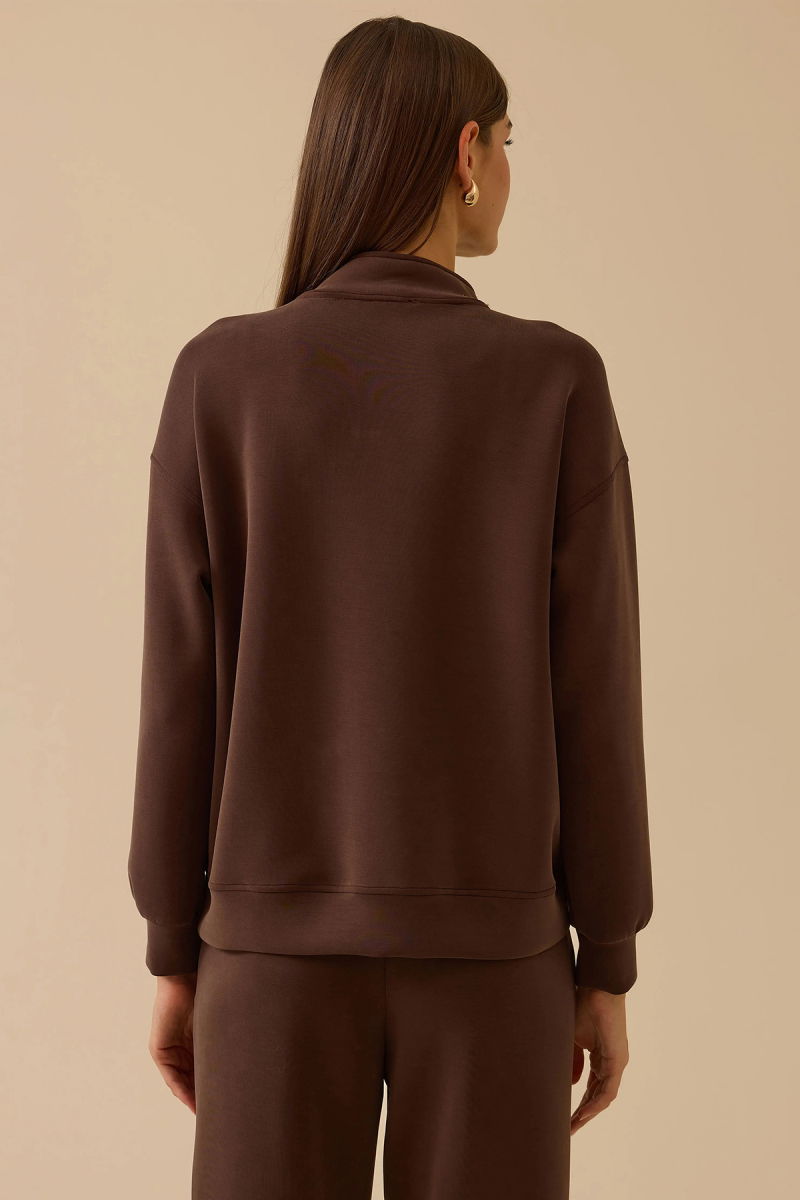 Seçil Kadın Boncuk Detaylı Fermuarlı Sweatshirt 0003 Kahverengi - 4