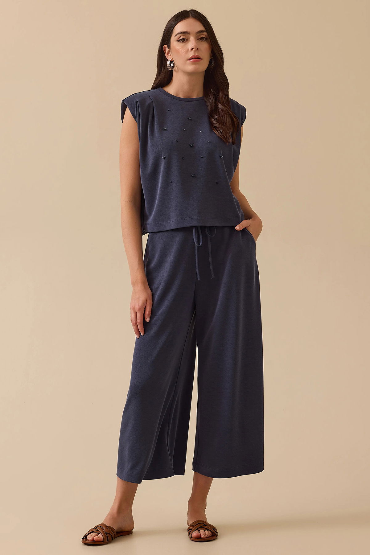 Seçil Kadın Boncuk Detaylı Vatkalı Bluz 0014 Indigo - 1