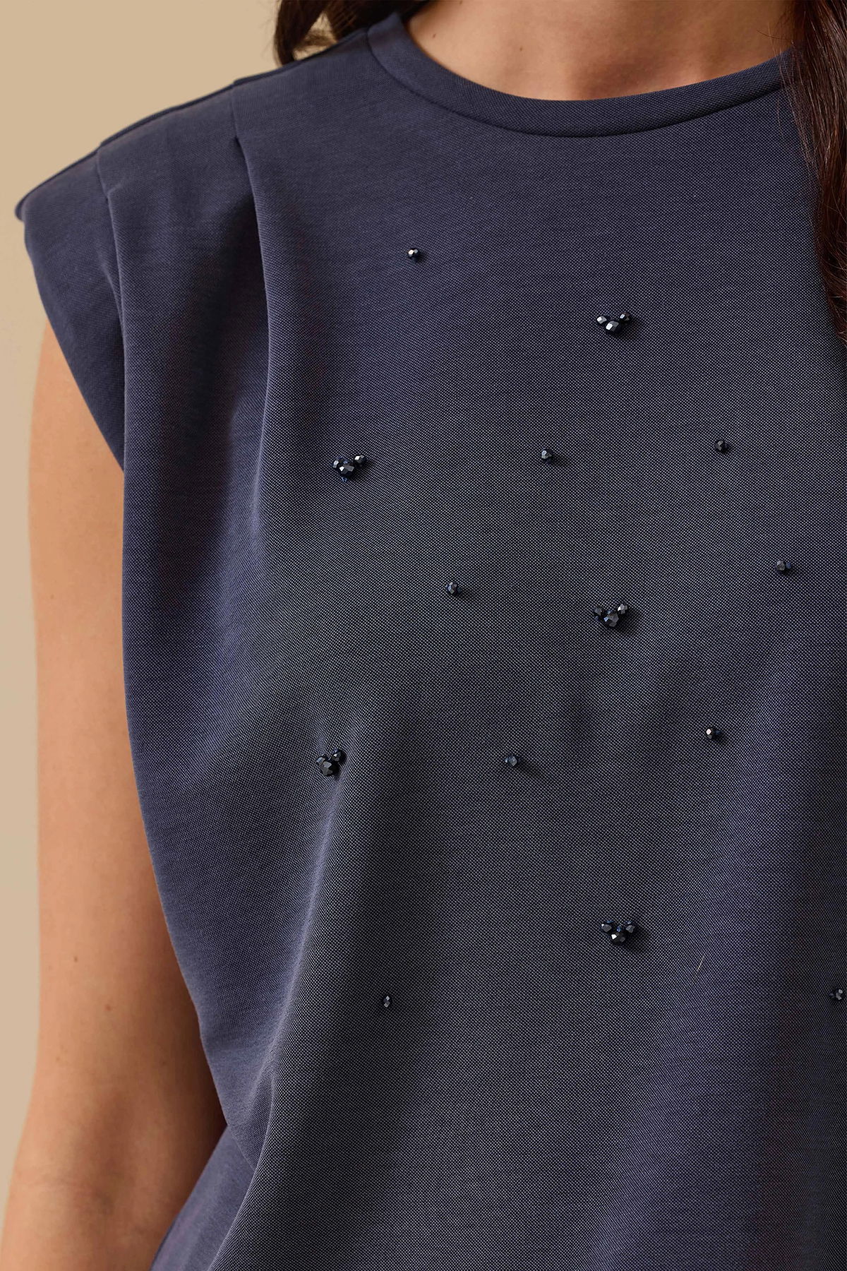 Seçil Kadın Boncuk Detaylı Vatkalı Bluz 0014 Indigo - 3