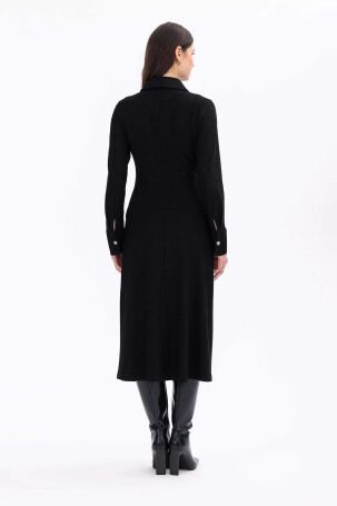 Seçil Kadın Büzgülü V Yakalı Midi Boy Örme Elbise 1040 Siyah - 5