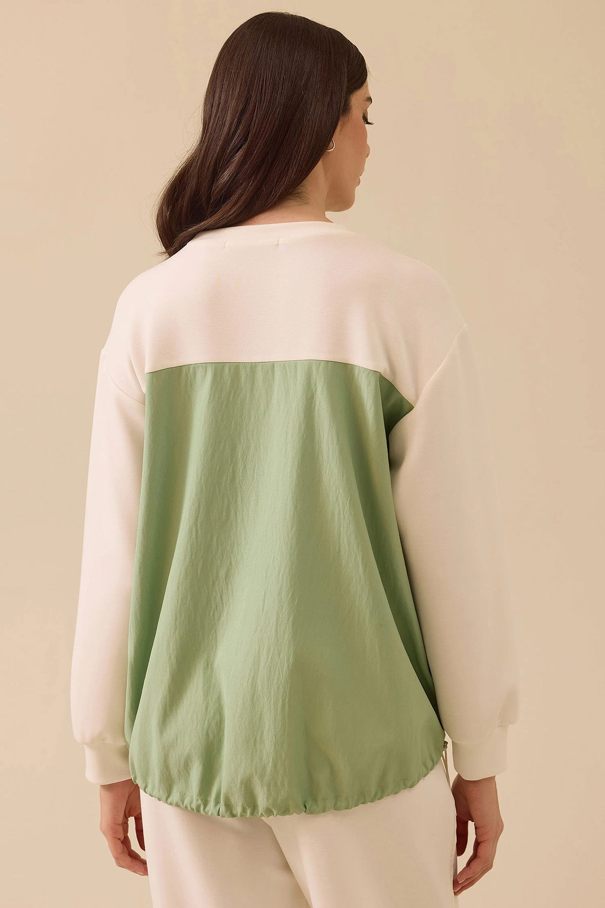 Seçil Kadın Çift Kumaşlı Cepli Beli Büzgülü Sweatshirt 0003 Ekru - 4