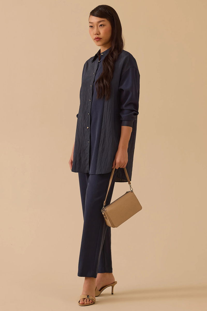 Seçil Kadın Çift Kumaşlı Düğmeli Tunik 1005 Lacivert - Seçil