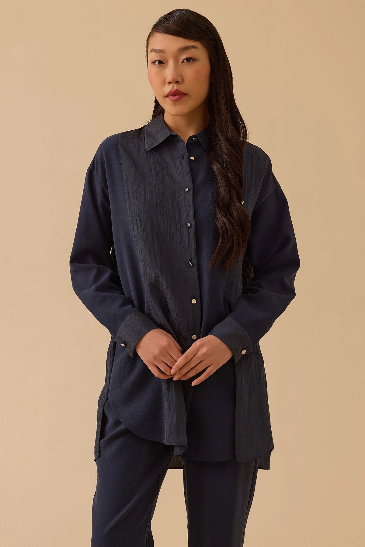 Seçil Kadın Çift Kumaşlı Düğmeli Tunik 1005 Lacivert - 2