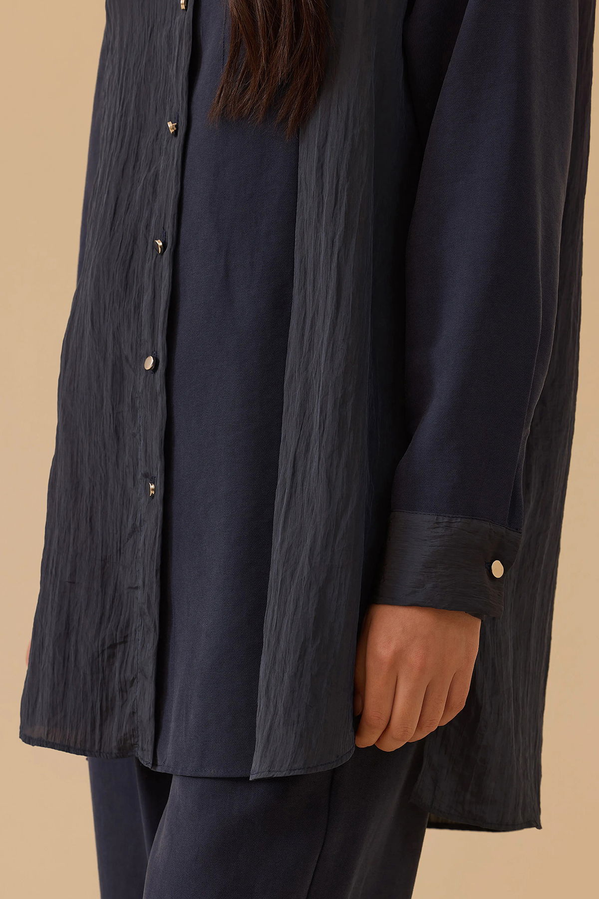 Seçil Kadın Çift Kumaşlı Düğmeli Tunik 1005 Lacivert - 3