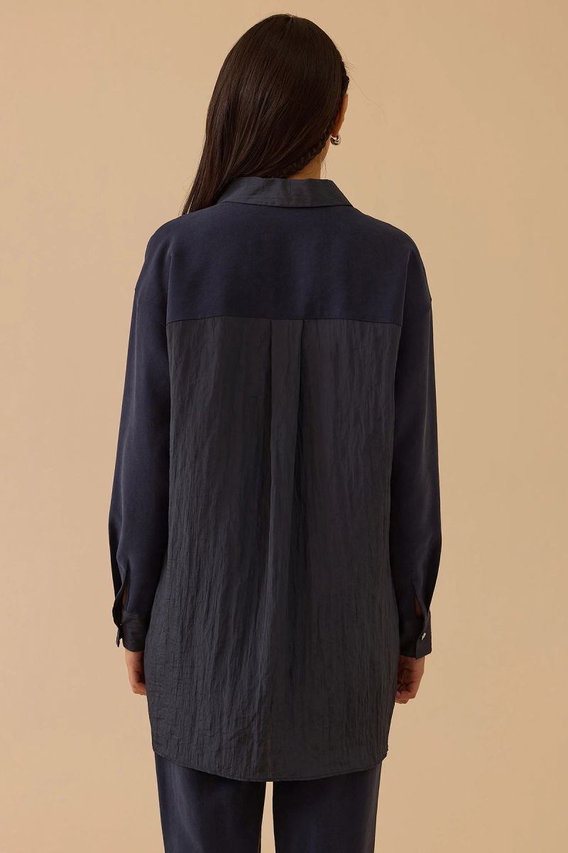 Seçil Kadın Çift Kumaşlı Düğmeli Tunik 1005 Lacivert - 4
