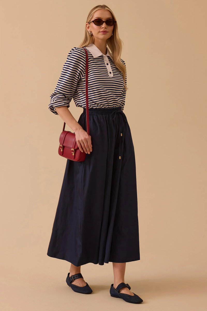 Seçil Kadın Çift Parça Görünümlü Bel Bağcıklı Maksi Elbise 1007 Lacivert - 2