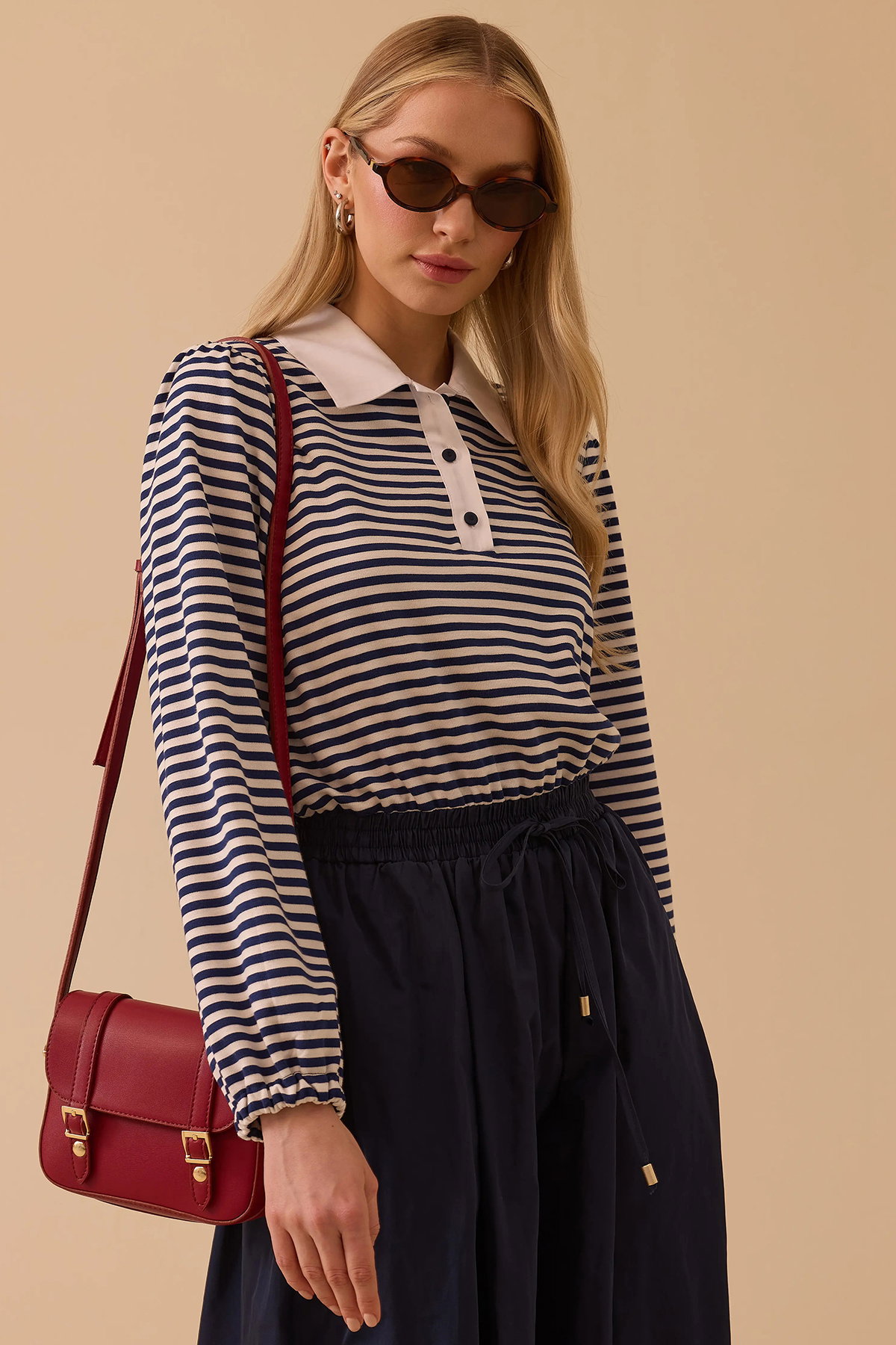 Seçil Kadın Çift Parça Görünümlü Bel Bağcıklı Maksi Elbise 1007 Lacivert - 3