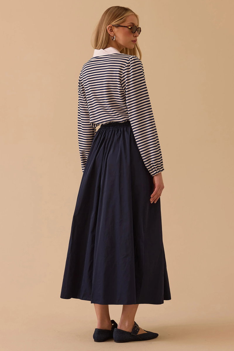 Seçil Kadın Çift Parça Görünümlü Bel Bağcıklı Maksi Elbise 1007 Lacivert - 5