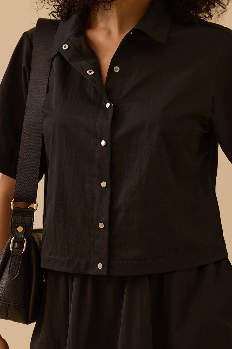 Seçil Kadın Çitçıt Düğmeli Bel Boy Gömlek 0018 Siyah - 3