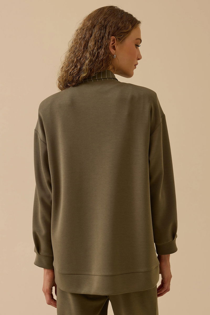 Seçil Kadın Çizgili Taş Detaylı Gömlek 0013 Haki - 4