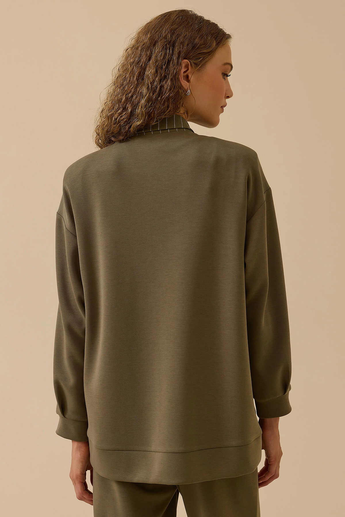 Seçil Kadın Çizgili Taş Detaylı Gömlek 0013 Haki - 4