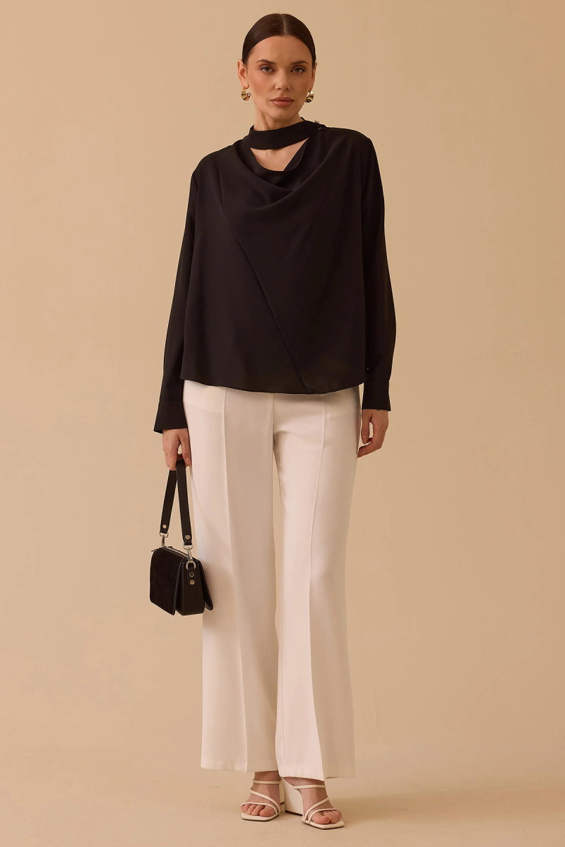 Seçil Kadın Degaje Yaka Pencere Detaylı Bluz 0005 Siyah - 2