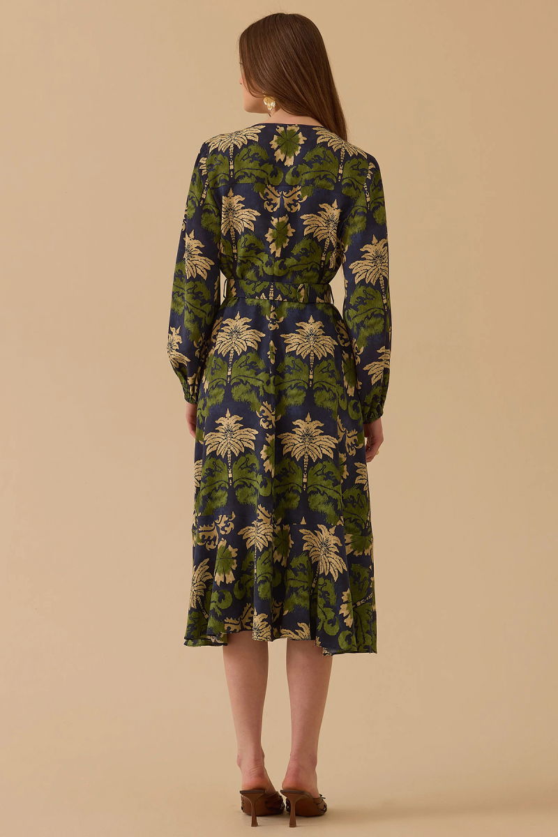 Seçil Kadın Desenli Kemerli Kruvaze Elbise 0005 Yeşil - 4