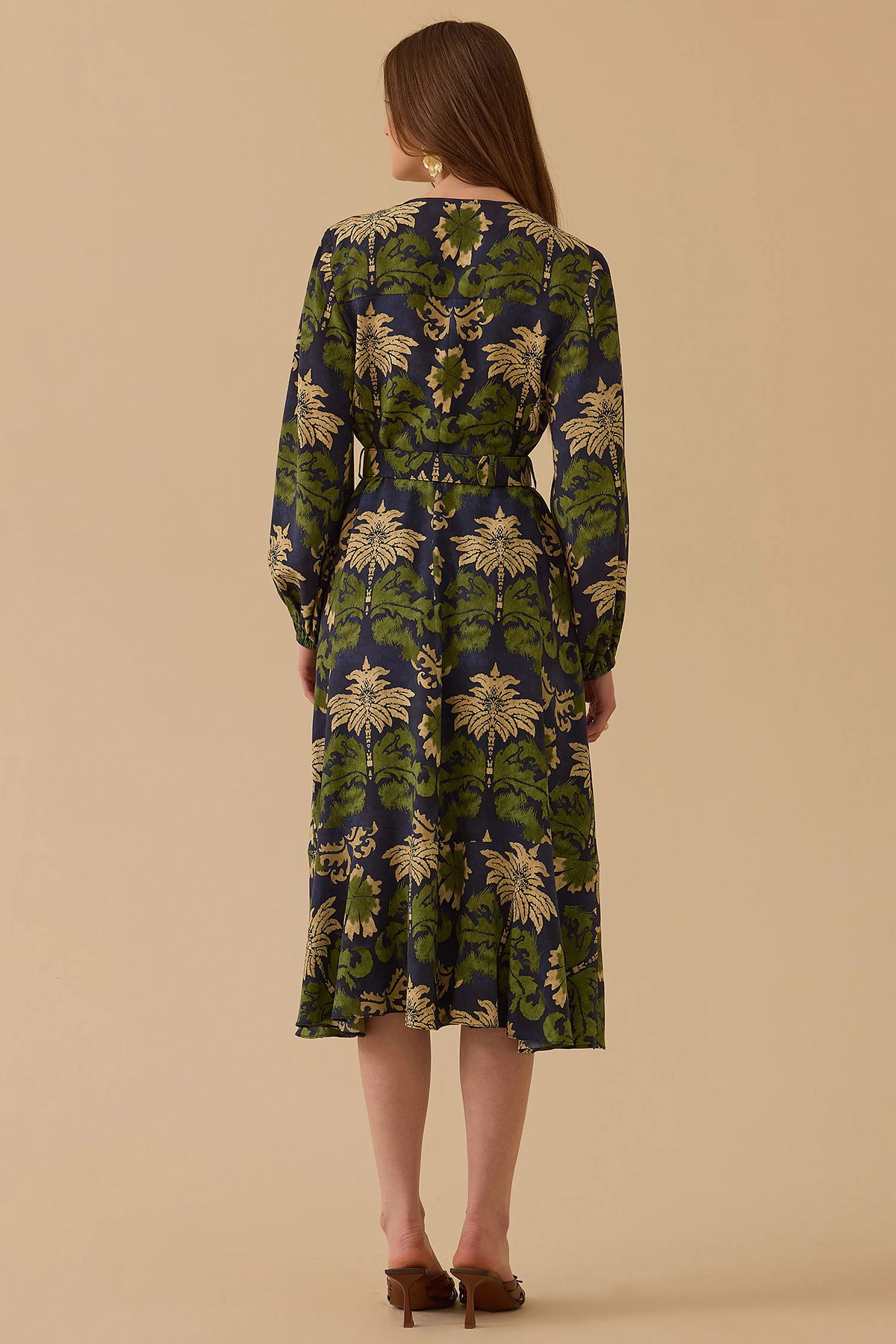 Seçil Kadın Desenli Kemerli Kruvaze Elbise 0005 Yeşil - 4