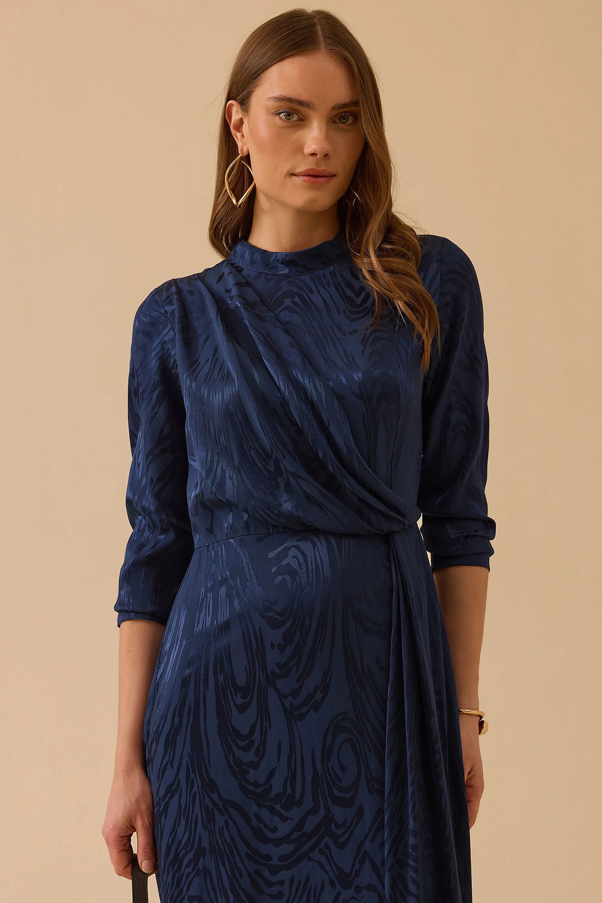 Seçil Kadın Desenli Parlak Dokulu Uzun Elbise 1016 Lacivert - 2