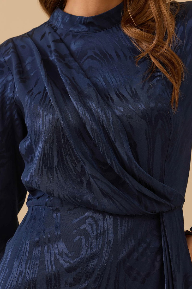 Seçil Kadın Desenli Parlak Dokulu Uzun Elbise 1016 Lacivert - 3