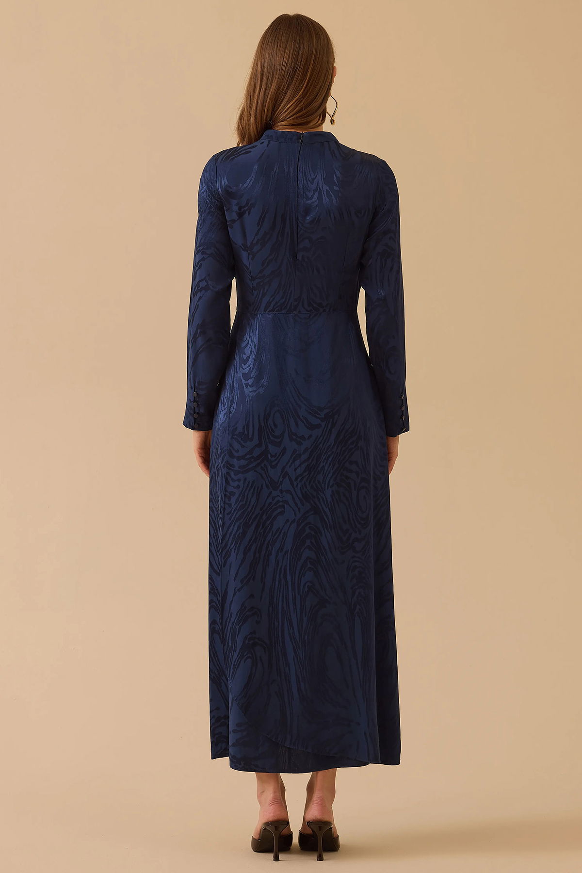 Seçil Kadın Desenli Parlak Dokulu Uzun Elbise 1016 Lacivert - 4