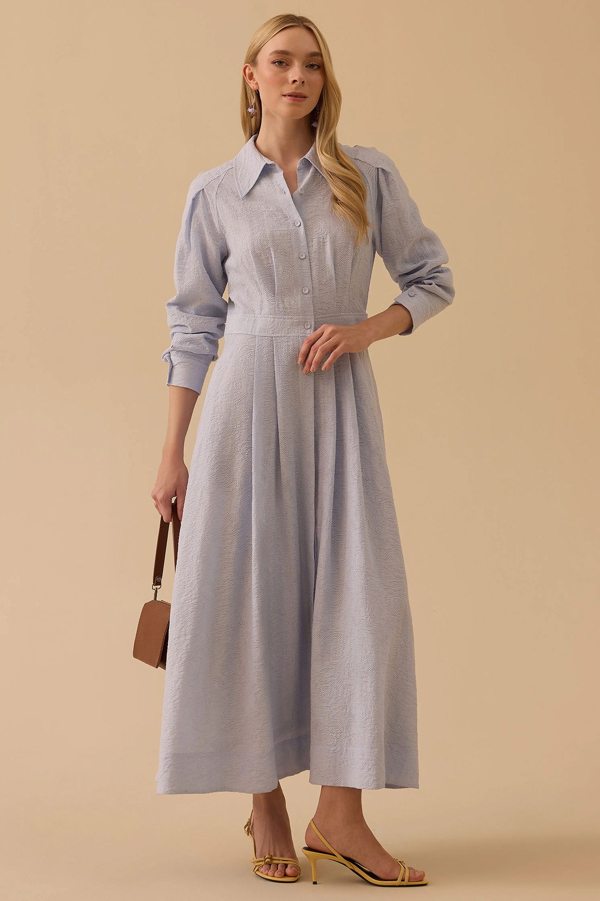 Seçil Kadın Desenli Pileli Elbise 1013 Mavi - 1