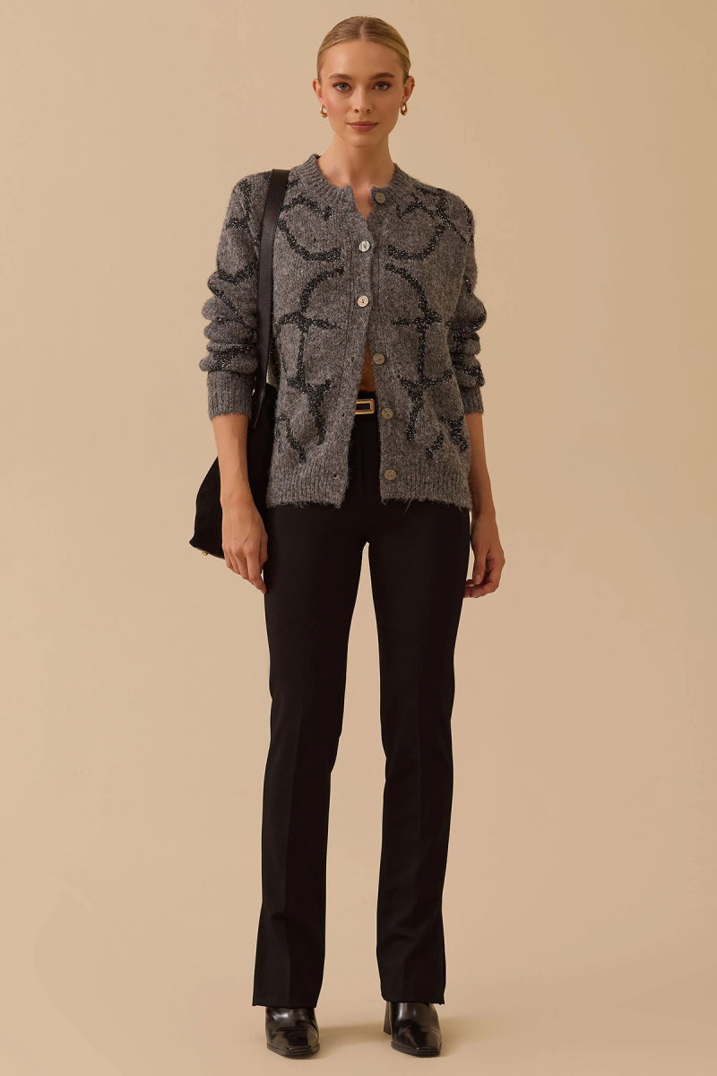 Seçil Kadın Desenli Triko Hırka 0045 Gri - 2