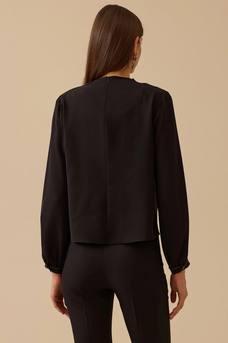 Seçil Kadın Dik Yaka Drape Detaylı Bluz 0004 Siyah - 4