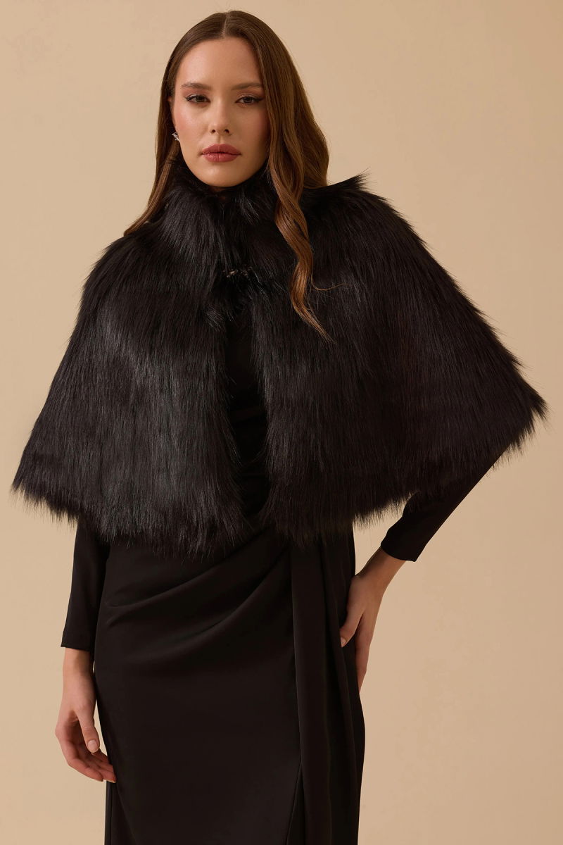Seçil Kadın Dik Yaka Suni Kürk 8001 Siyah - Seçil