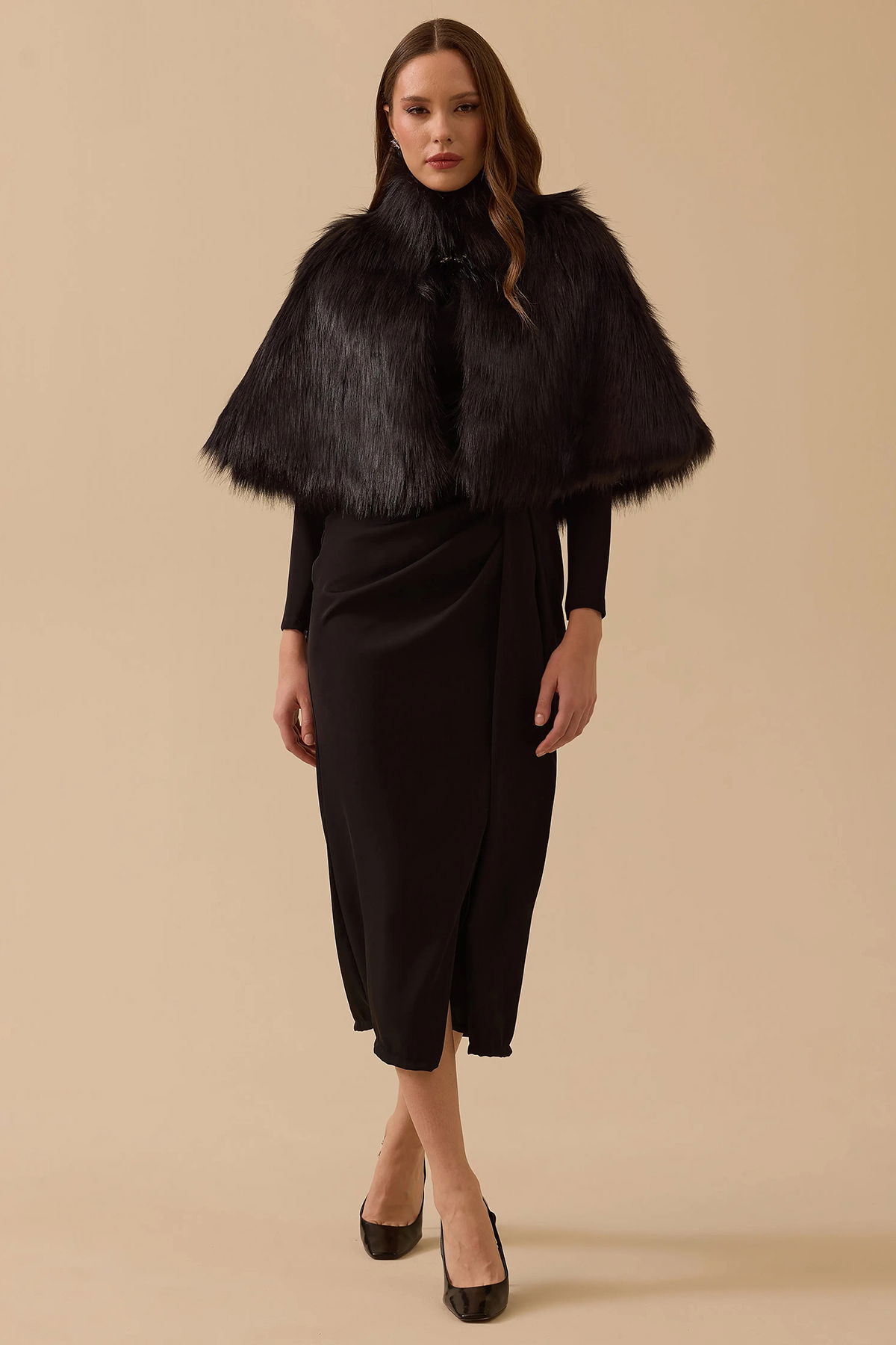 Seçil Kadın Dik Yaka Suni Kürk 8001 Siyah - 2