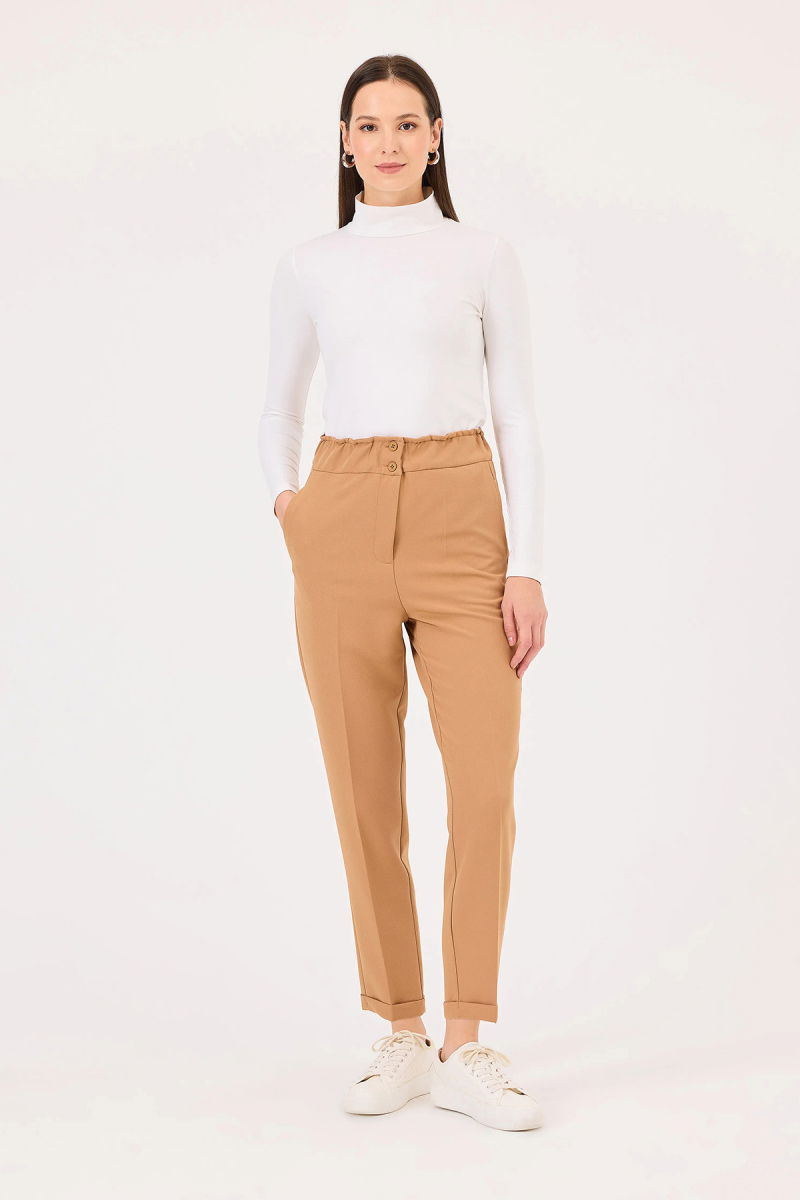 Seçil Kadın Duble Paçalı Elastik Bel Pantolon 0007 Camel - Seçil