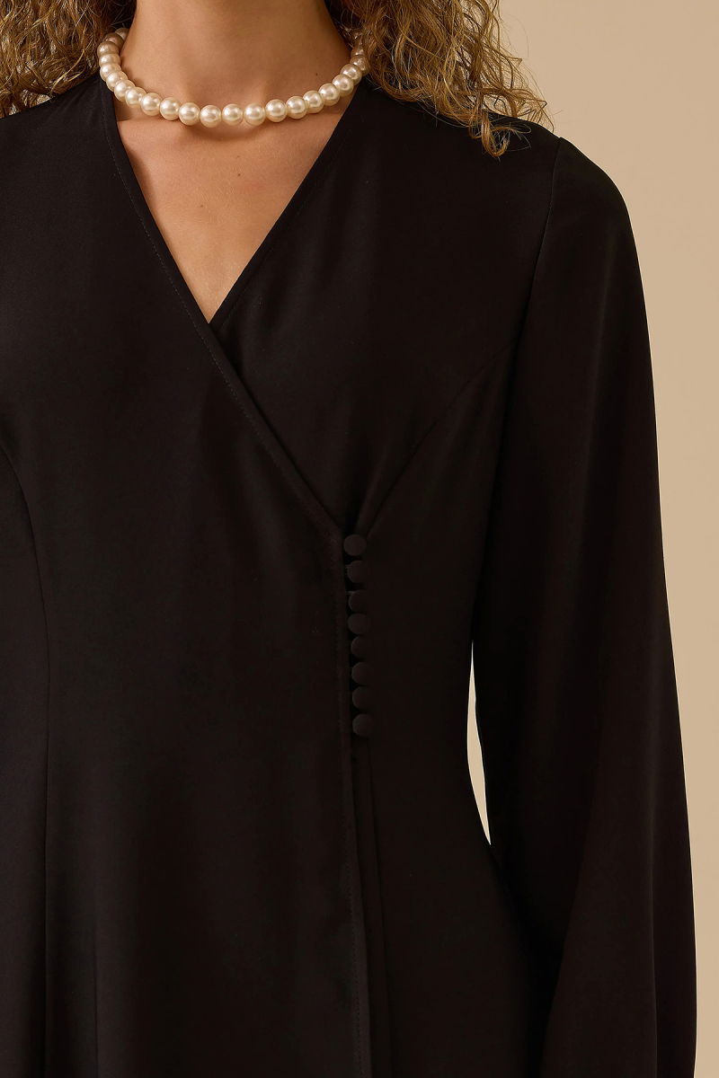 Seçil Kadın Düğme Detaylı Kruvaze Elbise 0005 Siyah - 2