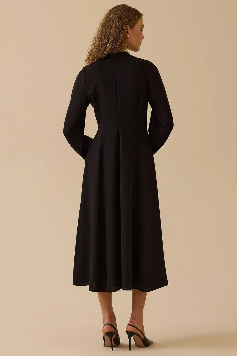 Seçil Kadın Düğme Detaylı Kruvaze Elbise 0005 Siyah - 3