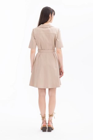 Seçil Kadın Düğmeli Kısa Kol Pamuklu Elbise 0022 Bej - 4
