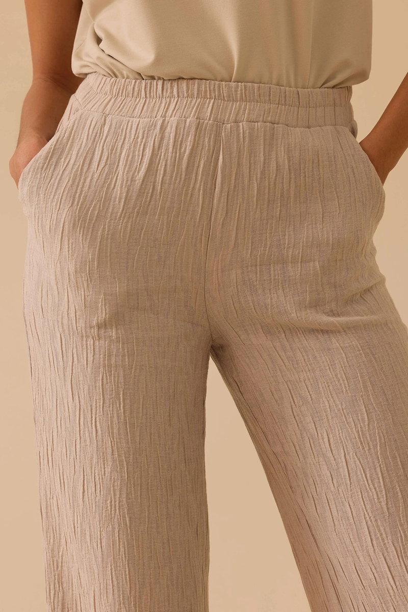Seçil Kadın Elastik Bel Geniş Paça Krinkle Pantolon 0004 Gri - 3