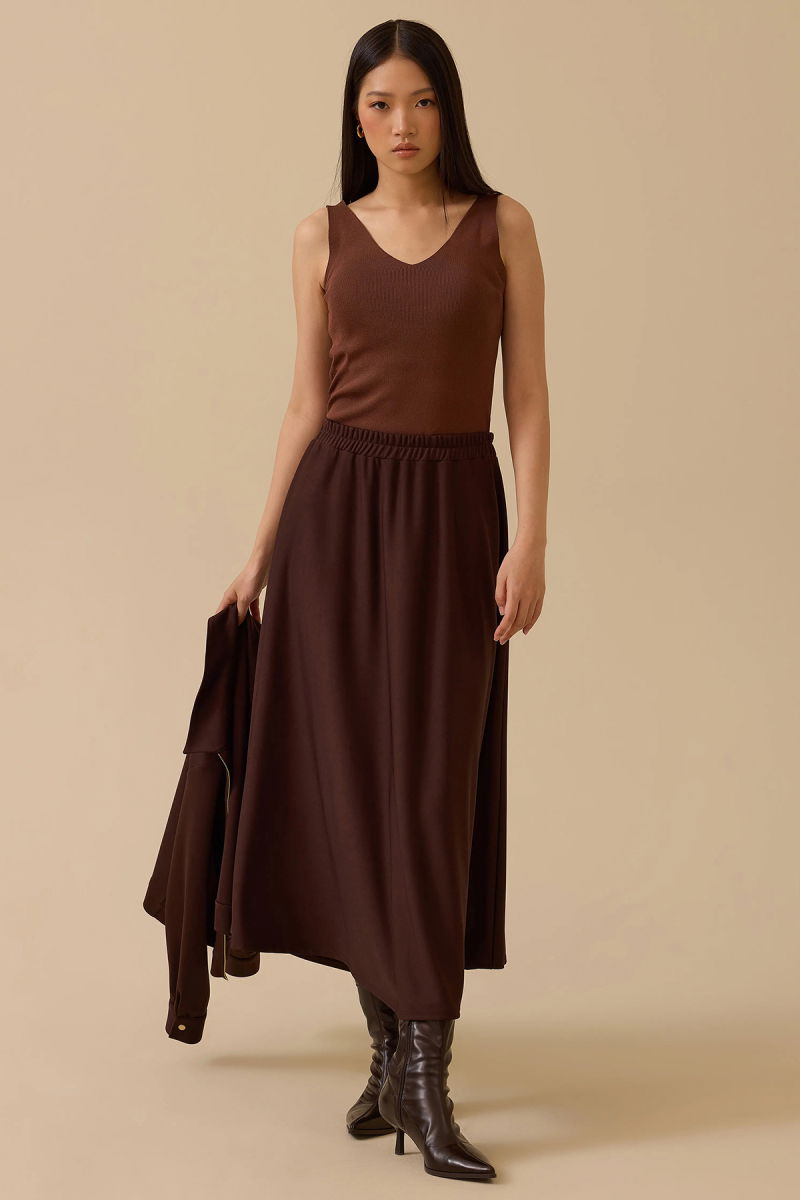 Seçil Kadın Elastik Bel Kloş Etek 1011 Kahverengi - Seçil