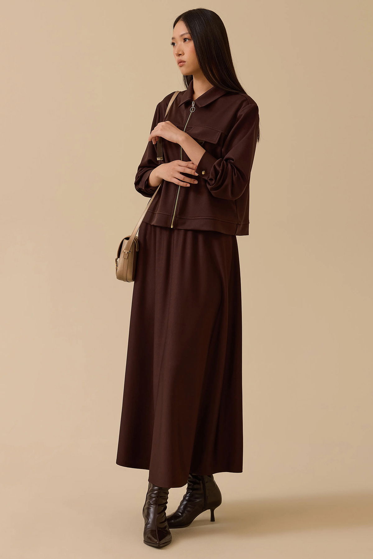 Seçil Kadın Elastik Bel Kloş Etek 1011 Kahverengi - 2