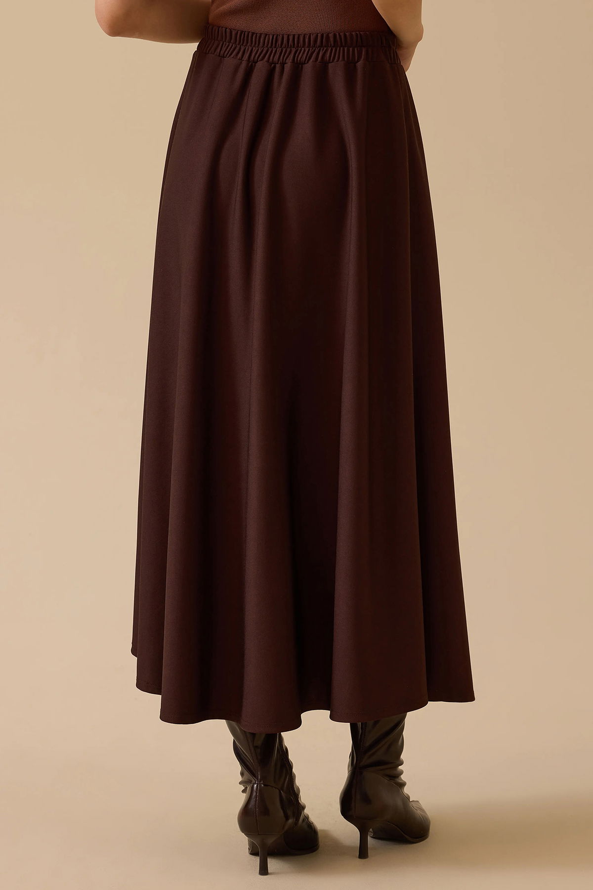 Seçil Kadın Elastik Bel Kloş Etek 1011 Kahverengi - 4