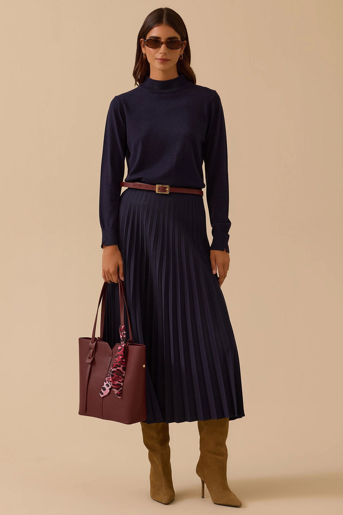 Seçil Kadın Esnek Bel Pliseli Basic Etek 1019 Lacivert - 1